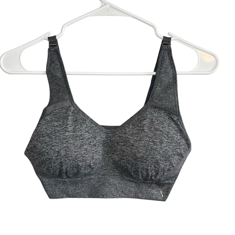 Puma Sports Bra Athletic Padded Adjustable Strap Nylon Blend Gray Women M